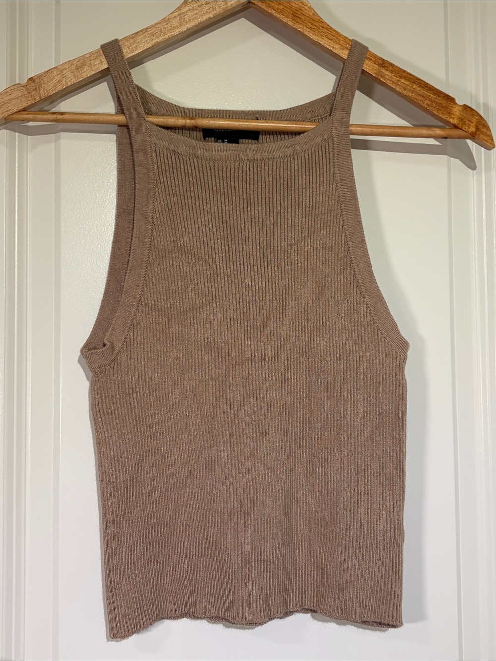 Forever 21 Taupe‎ Ribbed Knit High-Neck Halter Crop Tank Top - Medium